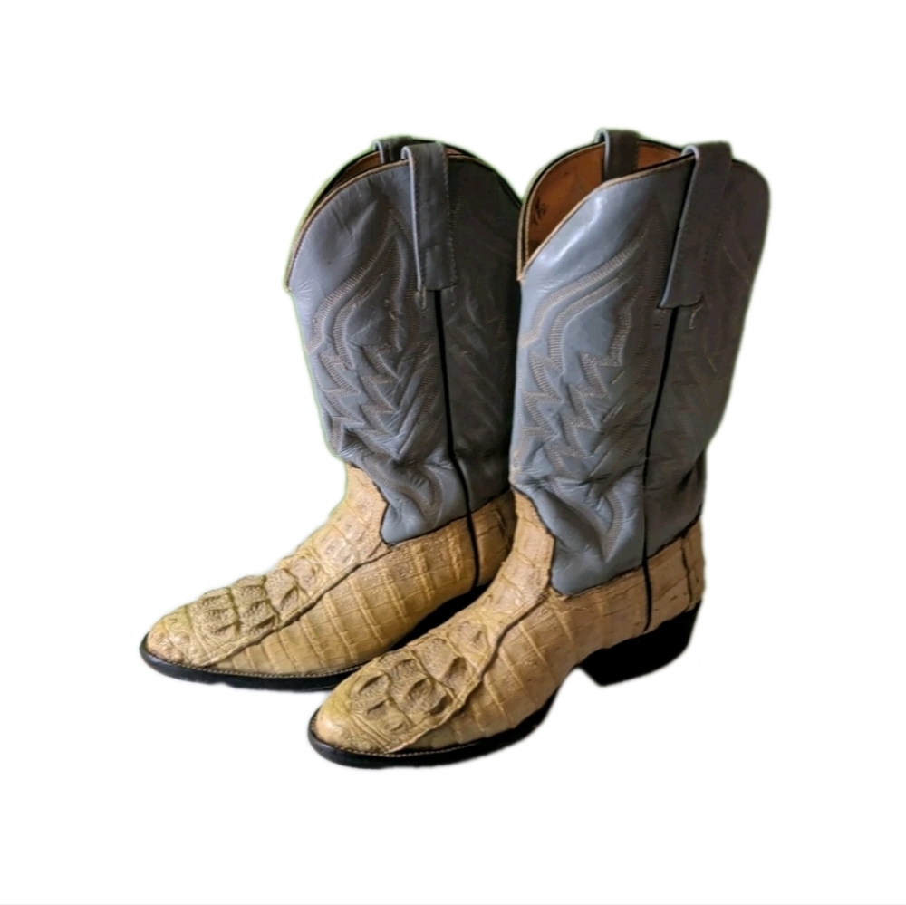 Western Cowboy Boots Leather and Alligator Custom Made 9.5 Gray Tan